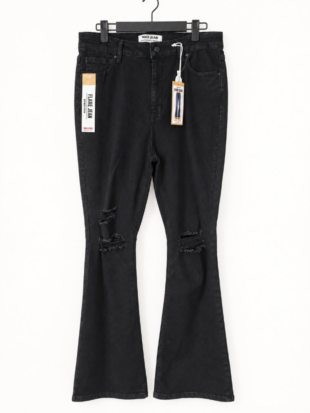 Wax Jean Black Distressed Flare Jeans – Plus Size 14–20